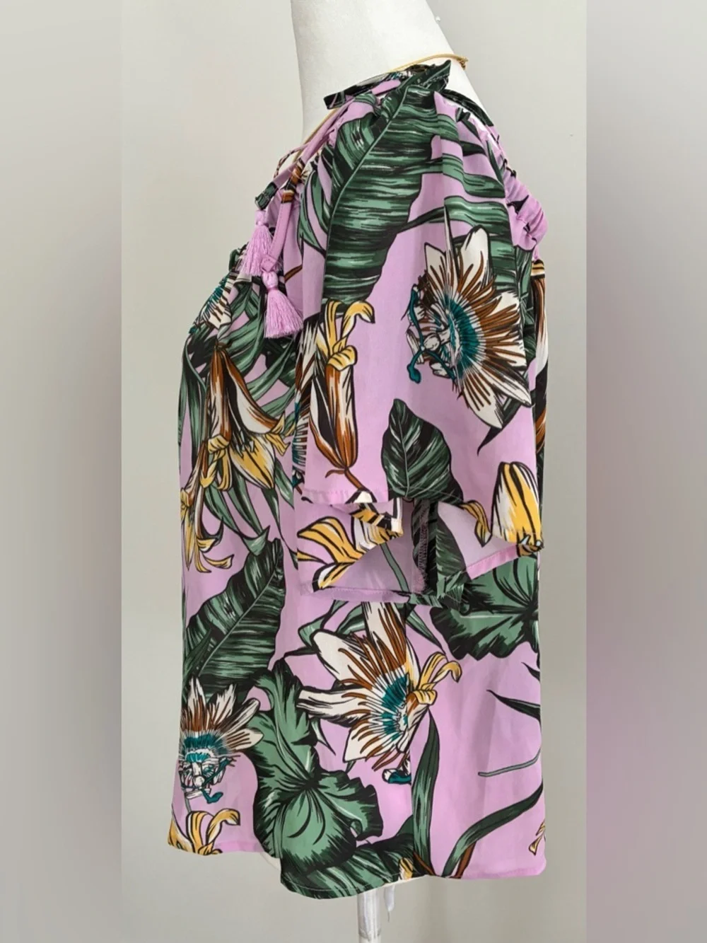 J. Crew Off the Shoulder Pink Tie Tropical Floral Resortwear Ruffle Blouse 6
